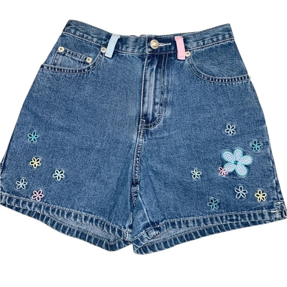 Gap Y2K Embellished Denim Shorts | Size 12 Slim | Floral Rhinestone Colorblock